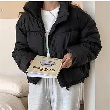 Women's Cropped Puffer Jacket - Black