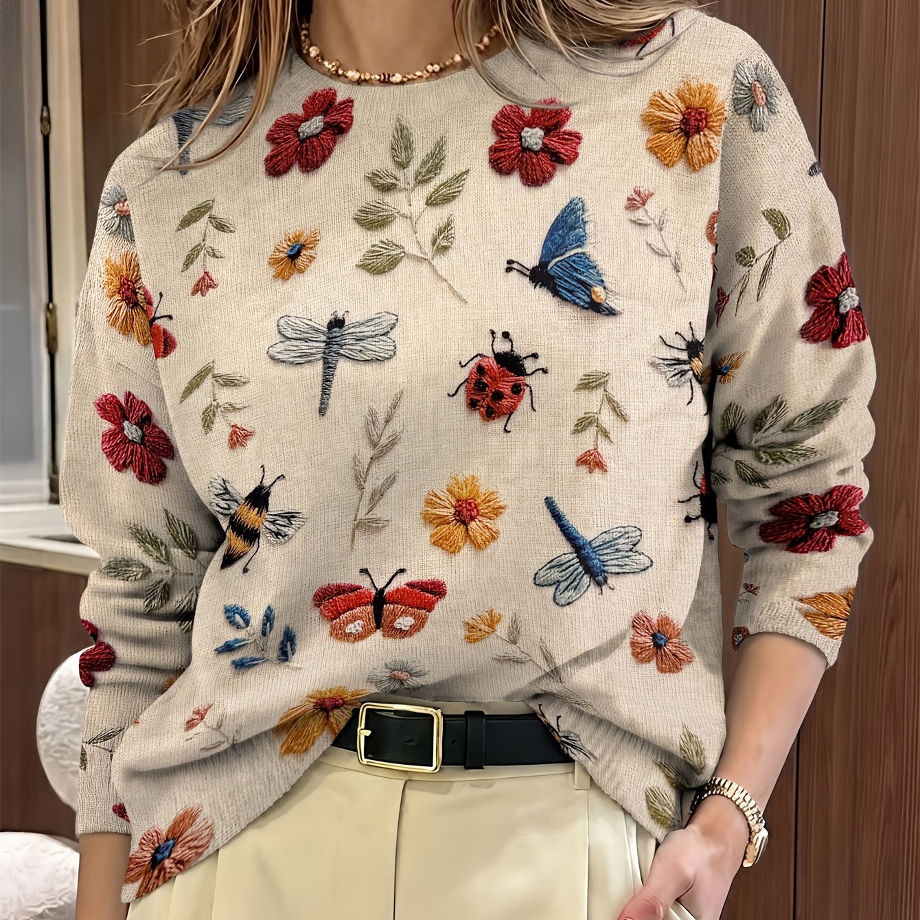 Women's Floral Jumper - Apricot