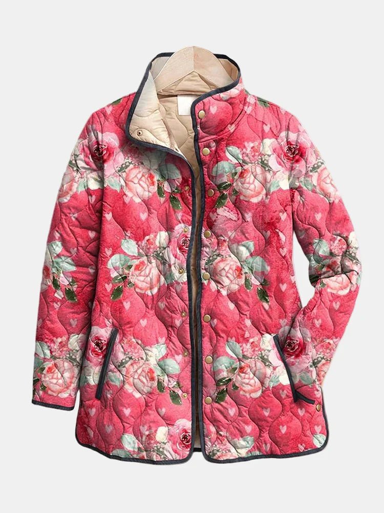Women's Floral Quilted Jacket - Pink