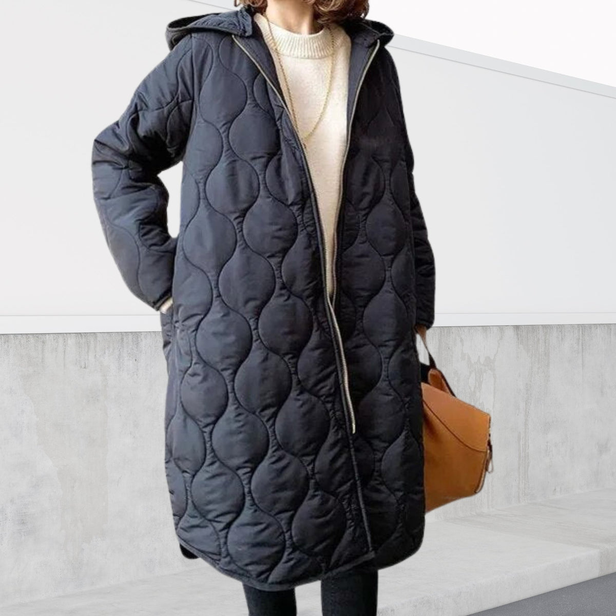 Women's Oversized Hooded Longline Puffer Coat - Marine blue