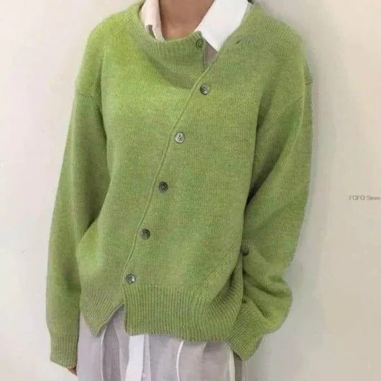 Women's Oversized Knit Wool Cardigan - Green