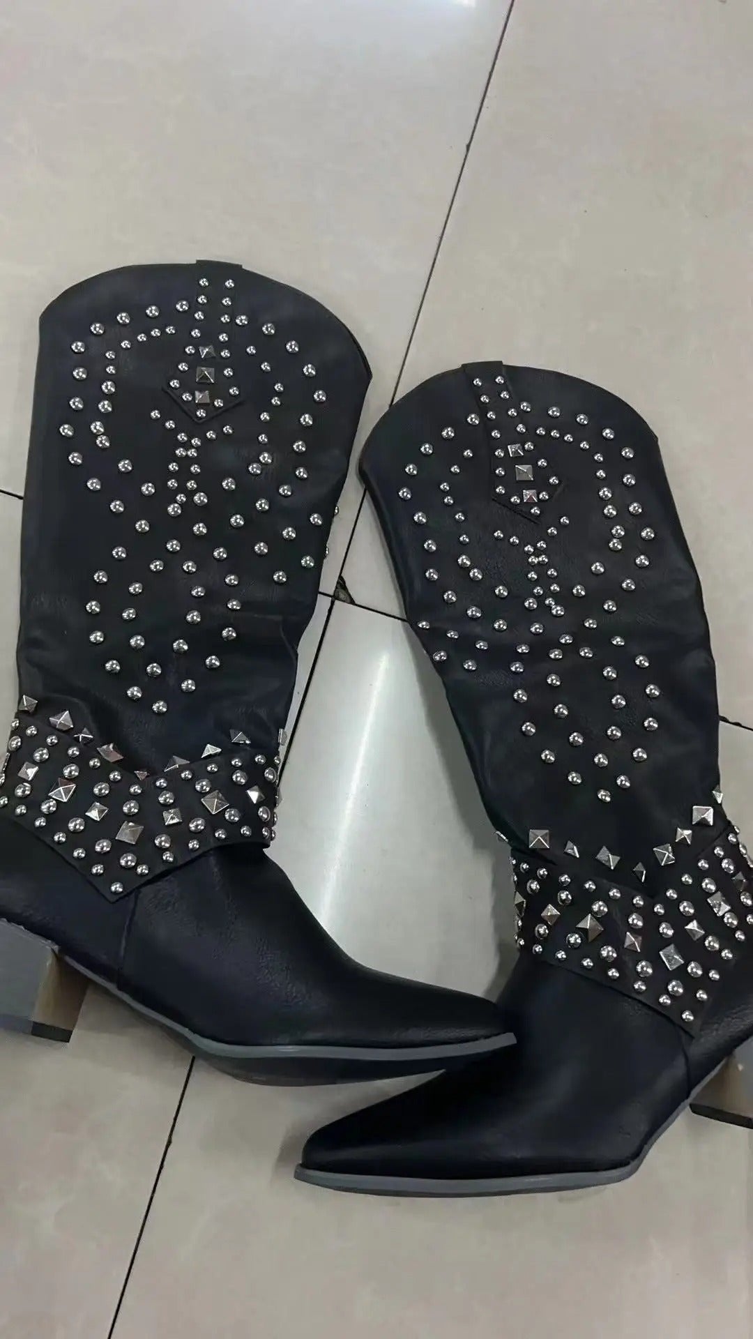 Women's Studded Western Cowboy Knee-High Boots