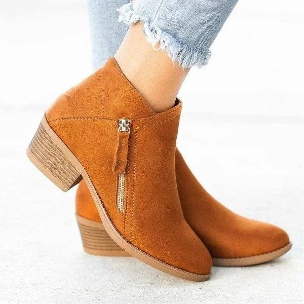 Women's Suede Ankle Booties - Orange