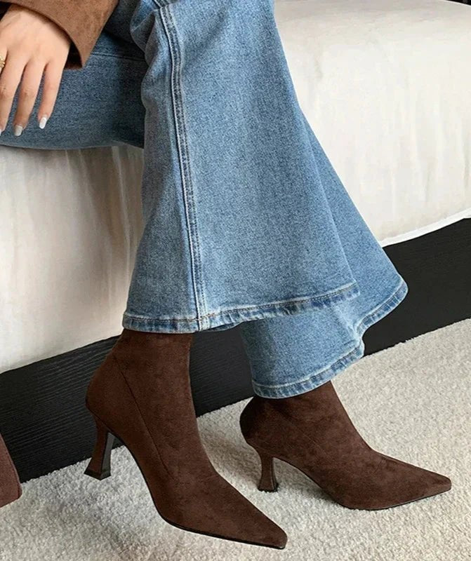 Women's Suede Pointed-Toe Ankle Boots - Brown