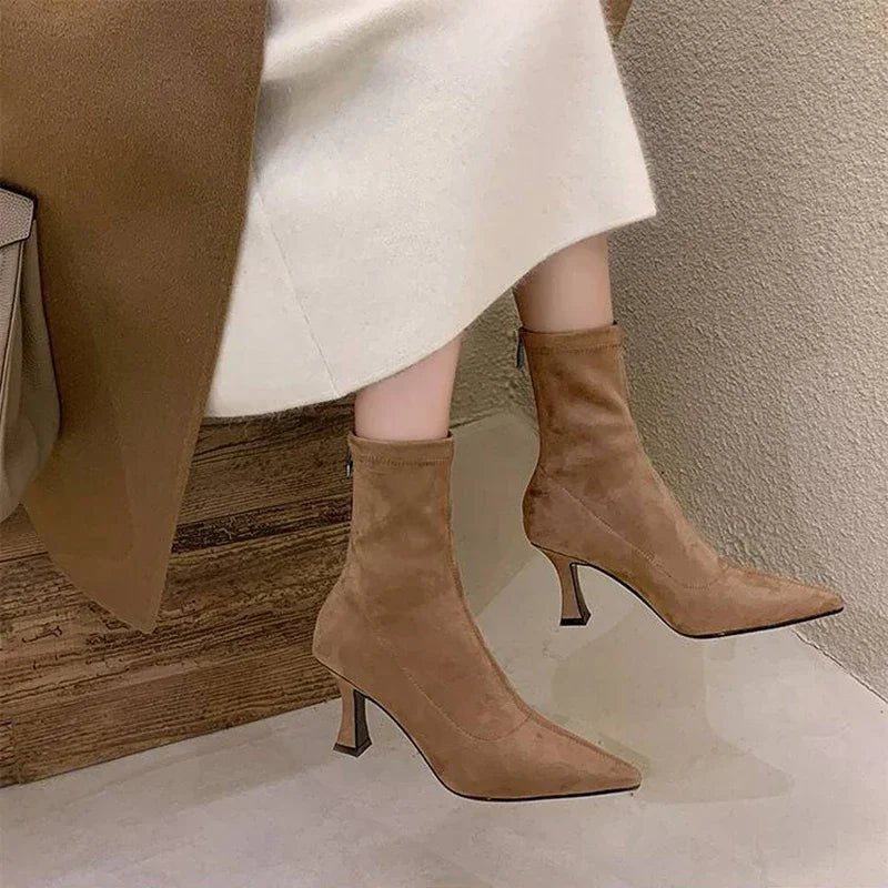 Women's Suede Pointed-Toe Ankle Boots - Khaki