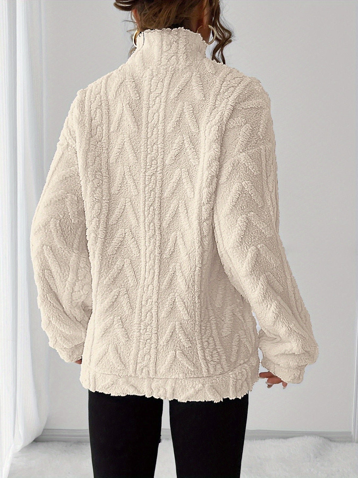 Women's Oversized Quarter-Zip Fleece Cable Knit Jumper