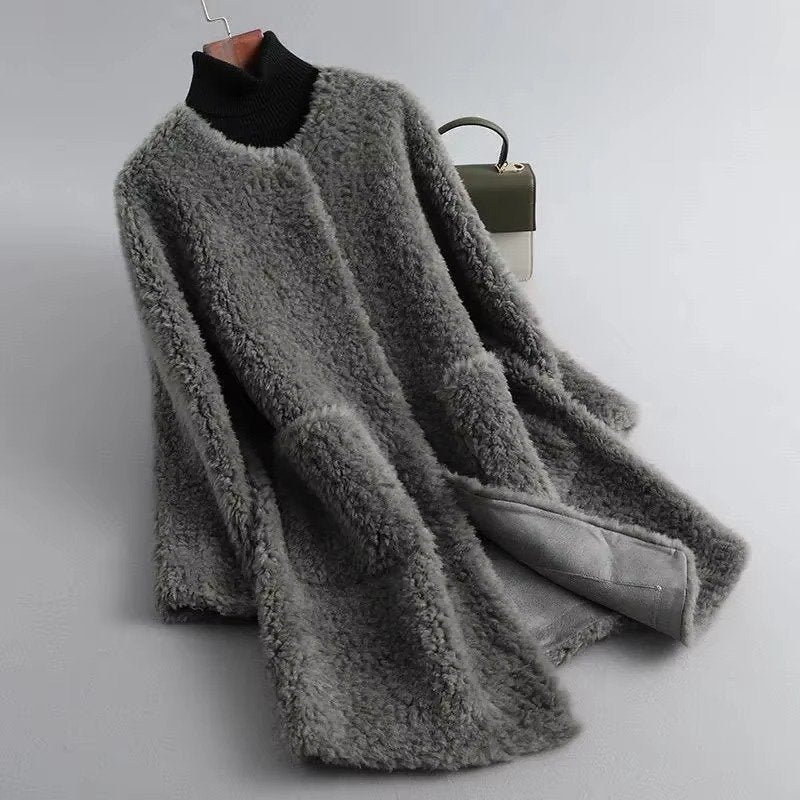 Women's Straight Longline Teddy Coat - ruimu gray