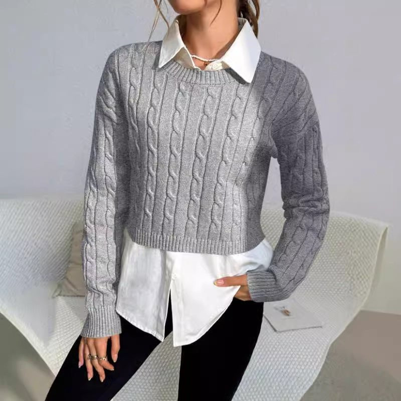 Women's Cropped Cable Knit Jumper - Gray