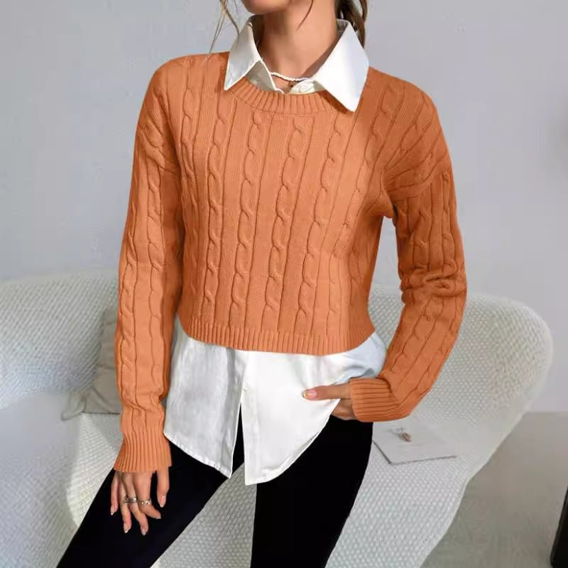 Women's Cropped Cable Knit Jumper - Orange