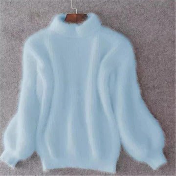 Women's Oversized Knit Roll Neck Jumper - Blue