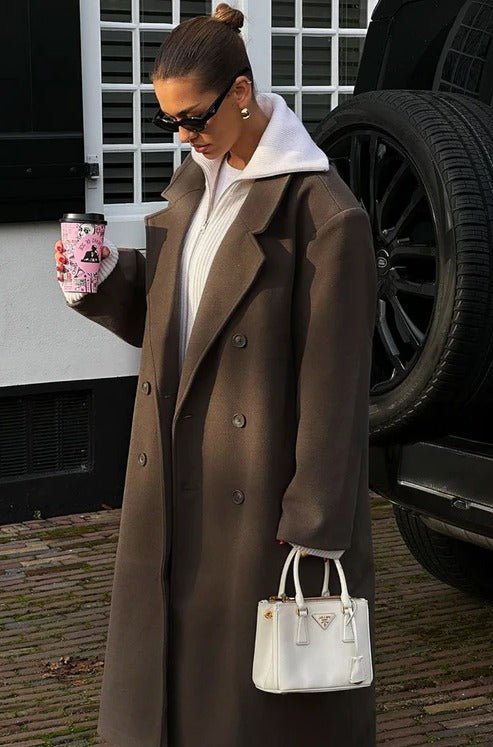 Women's Oversized Longline Wool Trench Coat - Brown