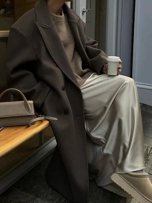 Women's Oversized Longline Wool Trench Coat - Gray