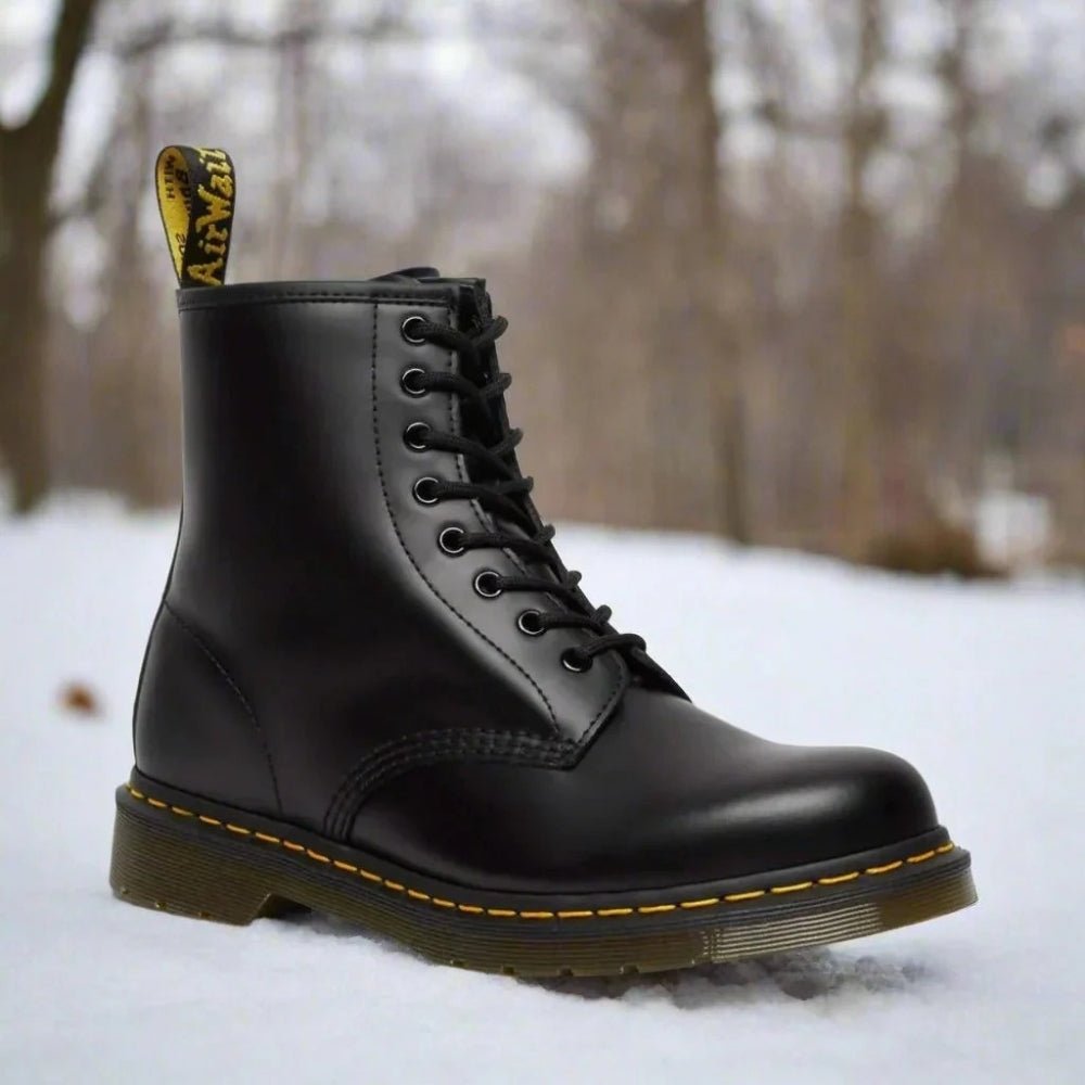 Women's Leather Combat Boots - Black