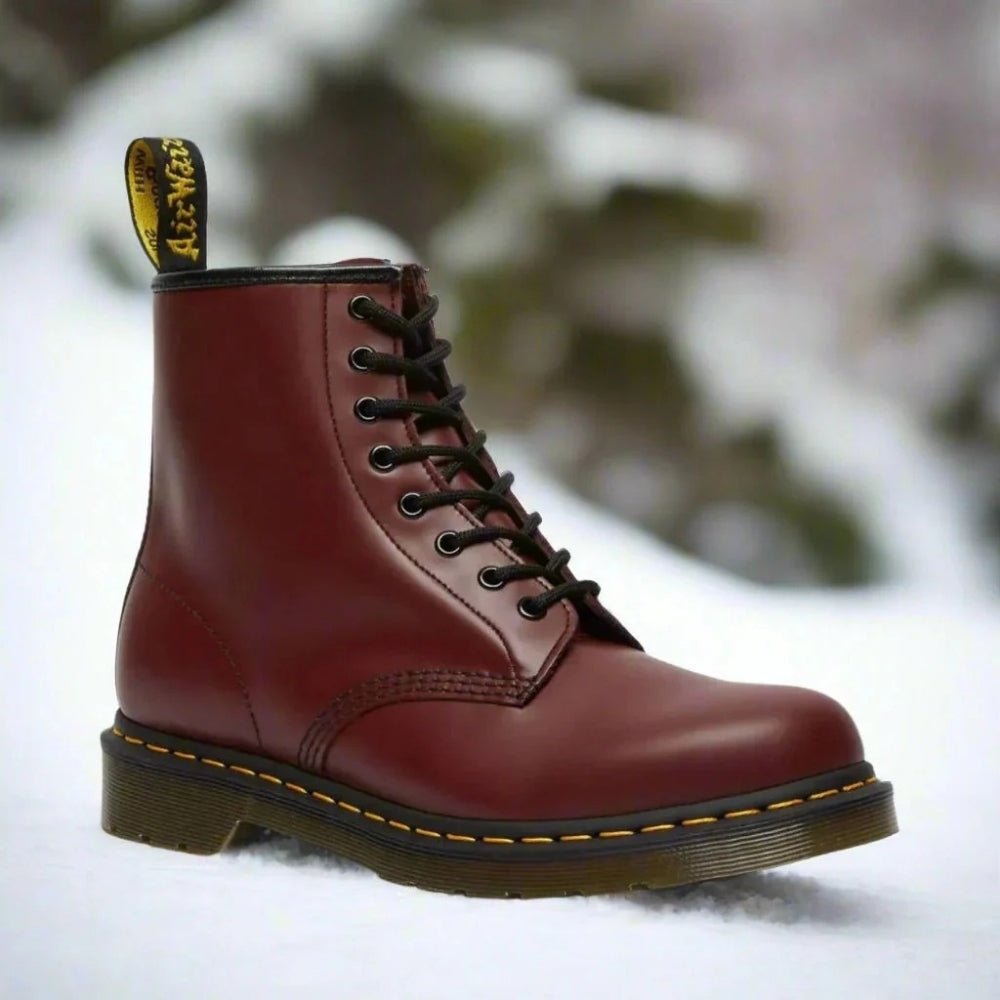 Women's Leather Combat Boots - Burgundy