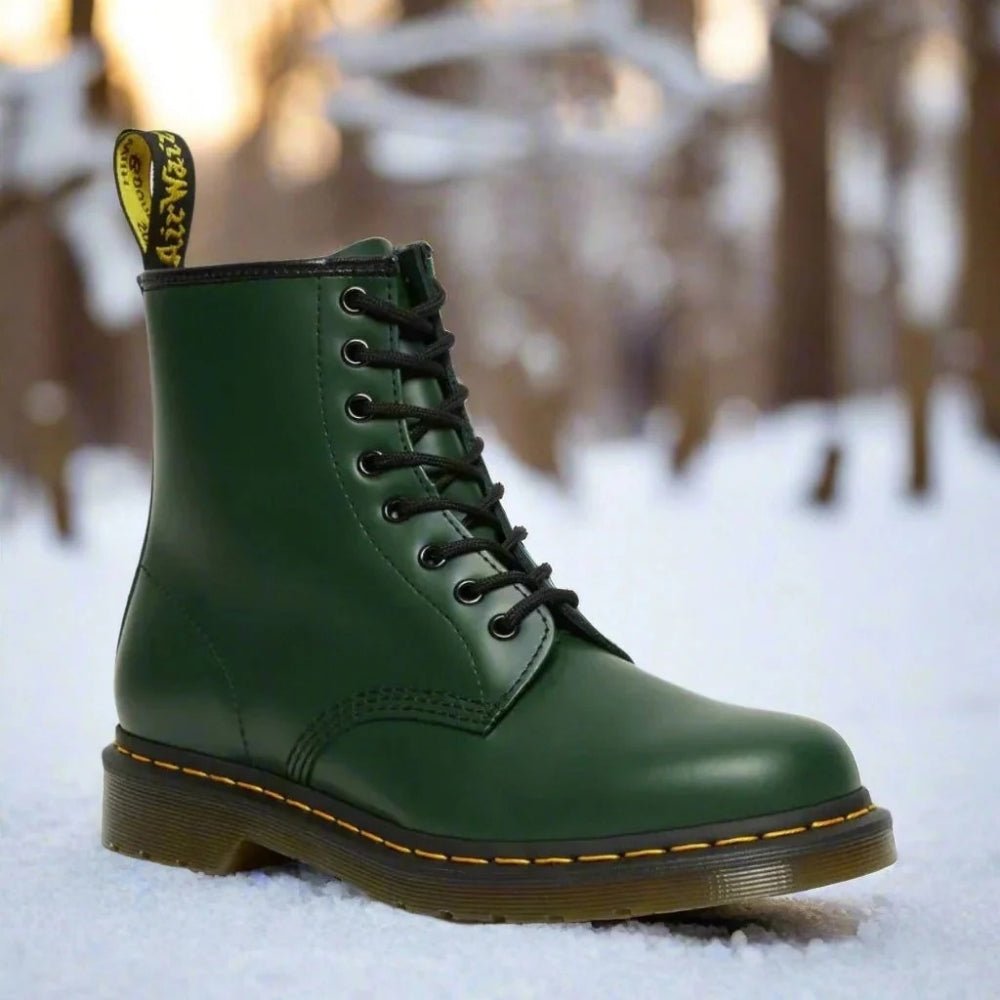 Women's Leather Combat Boots - Green